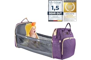 all Kids United Sac à Dos à Langer Deluxe avec lit d'enfant - Ensemble Sac à Langer pour bébé : Sac à Dos pour bébé, Matelas à Langer, lit d'enfant intégré, Crochets pour Poussette (Noir) (Violet)