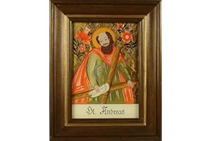 Hinterglaswerkstätten - Hl. Andreas, Wandbild, Rahmen, Handbemalt, 12,5 x 16 cm, Wohnzimmer, Schlafzimmer, Küche, Badezimmer, Es, Metallic, Gemalt, Wandmontage