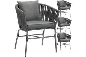 tectake® Set av fyra trädgårdssolar i konstrotting med armstöd, loungestolar för uteplats & trädgård, vattenavvisbara och avt