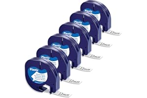 Unistar Cinta de Etiquetas Compatible para Dymo Letratag Cinta 91201 S0721610 White Plastic 12mm x 4m Negro sobre Blanco, Compatible para Dymo Letratag LT-100h LT100T LT110T XR