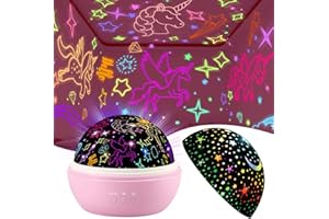 DQMOON Unicorn Gifts for Girls Age 2-8, Unicorn Toys for 4-9 Year Old, 2 in 1 Star Projector Rotating Night Light Kids Gifts for Girls Age 3-9, Christmas Stocking Fillers Birthday Presents Christening Gifts