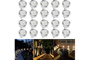 CHNXU 45mm Warm White Led Decking Lights Kitchen Plinth Lights Outdoor Low Voltage IP67 Waterproof Deck Lighting Kits Set of 20