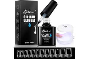 Gelike ec Nail Tips and Glue Gel Kit SHORT SQUARE Nail Tips for Gel Extensions 240PCS, Soft Gel Full Cover Nail Tips, 6 In 1 Nail Glue UV, Mini UV Nail Lamp, Nail Art Starter Kit, Chritmas Gift