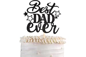 SYKYCTCY 1 Stück Happy Father's Day Tortendeko Glitzer Best Dad Ever Kuchen Deko Super Dad Star Torten Dekoration Love Dad Cupcake Topper für Father's Day Thema Party Männer Geburtstag Cake Decoration Schwarz