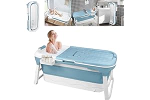 YARDIN Vasca da bagno pieghevole per adulti, 118 x 62 x 52 cm vasca da bagno pieghevole mobile, ideale per piccoli bagni, salvaspazio e portatile, include cuscino da bagno e tubo di scarico, blu