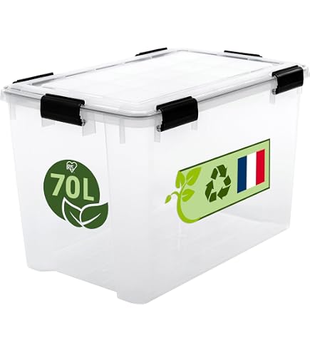 VIRSUS Contenitori Multiuso Trasparente 17G8, misura 42x36x25 cm e capacità 25Lt, porta biancheria, coperchio 2 chiusure a scatto ermetiche, box salvaspazio impilabile armadio, accessori (1