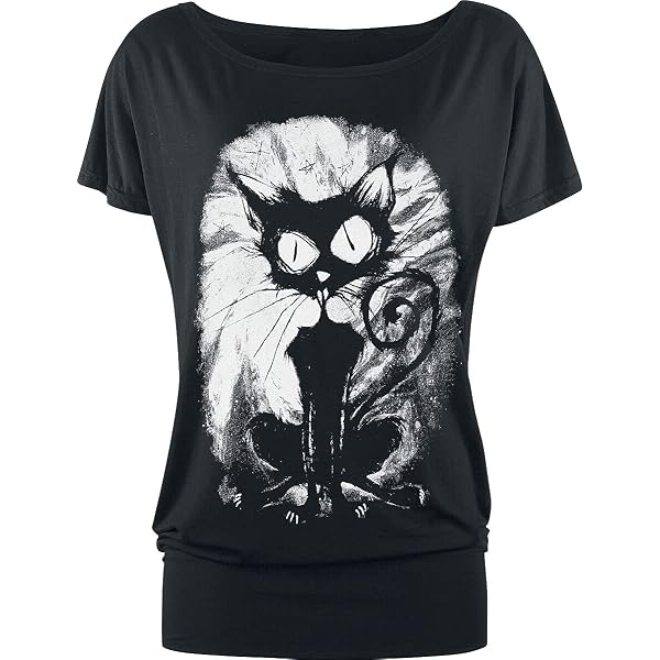 Gothicana By EMP Damen T-Shirt – Schwarz, Mit Mystischen Symbolen & Nonnen-Katzen – Weite Passform