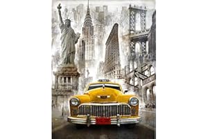 YSCOLOR Diamond Painting Diamant Broderie New York Voiture Rond Complet De Diamant Peinture Point De Croix 5D Rond Strass Mosaïque Décor À La Maison 30X40Cm