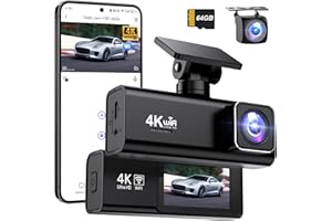 Topabol Dashcam Auto, 4K + 1080P Dashcam Auto Vorne Hinten, WiFi Dash Cam mit 64GB SD Karte, Dual Auto Kamera mit Nachtsicht, 170° Weitwinkel WDR, G-Sensor, Loop-Aufnahme, APP Steuerung, Max 256GB