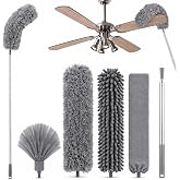 5 in 1 Microfiber Feather Duster, Fan Cleaning Mop with Long Rod-Microfiber Ceiling Fan Cleaner and Duster-Foldable Spider We