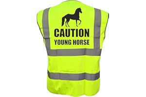 BROOK HI VIS UK Equestrian CAUTION YOUNG HORSE Hi Viz Vis Vest Horse Riding Reflective Waistcoat Jacket Road Safety Visibility Yellow Medium