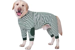 BT BEAR Ropa para perros grandes, pijamas flexibles y transpirables con cremallera, de algodón suave, a rayas, para perros medianos y grandes (9 pulgadas de longitud de espalda: 65 cm, verde)