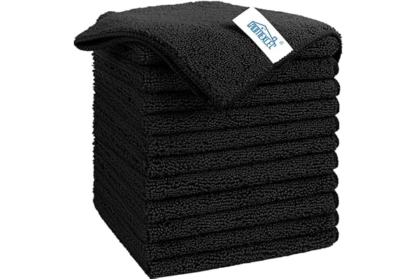 HOMEXCEL Chiffons de Nettoyage en Microfibres Noirs, 12 pièces, Serviettes en Microfibres pour l'automobile, Non pelucheuses et absorbantes, adaptées à la Voiture, à la Maison et à la Cuisine