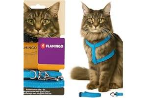 Flamingo Gato Arnés con Correa Gatos Grandes Elza Azul 22-32cm 35-56cm 120cm 12mm