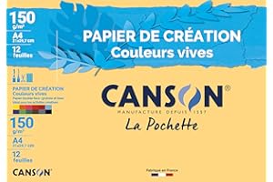 CANSON - Pochette 12 feuilles de papier création A4 - 150g/m² couleurs vives assorties