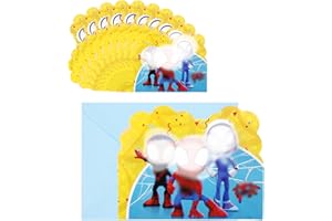 Dekewe 20 PCS Spidey Party Invitations Kids, Spider Party Invites with Envelopes, Party Invitations Birthday Cards Birthday Invitations for Kids Girls Boys, yellow