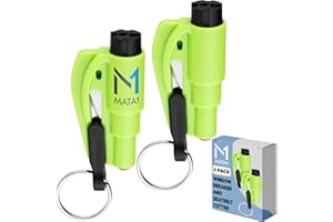 Mata1 - Emergency Keychain Car Escape Tool - 2 Pack, Green - 3-in-1 Seatbelt Cutter & Window Breaker - Reusable Spring-Loaded Glass Breaker