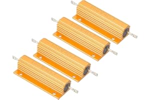 PATIKIL 100W 4 Ohm Widerstand Sortiment Kit Aluminium Gehäuse Widerstände Set, 4 Stück Aluminum Widerstand Set mit Schrauben Draht Widerstände Resistor Kit mit 5% Toleranz, Golden