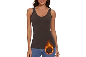 WOWENY Débardeur Thermique pour Femme Camisole avec Maillot de Corps en Dentelle Cami Chaud Col en V Polaire Haut sans Manches en Dentelle élégante