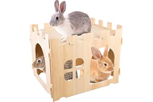 WANDGU Grande maison pour lapin : grande maison pour lapins pour petits animaux, maison de jeu en bois à cacher, idéale pour les cochons d'Inde, les lapins nains et autres rongeurs (40 x 30 x 30 cm)