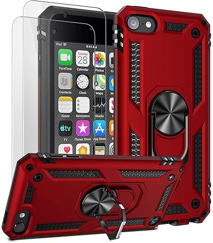 ULAK Coque IPod Touch 7, Housse Étui IPod Touch 6/5 2en1 Avec Protection D' écran Intégrée Avant Et Arrière Transparente Protection Complète Antichocs Coque Pour IPod Touch 7ème/5ème/6ème, Noir