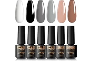 ROSALIND Esmaltes Semipermanentes Para Uñas en Gel UV LED, Pintauñas Semipermanentes Blanco Negro Gris Marrón,6 Colores Mini Kit Gel Nail Polish de manicura