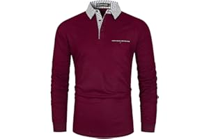 GHYUGR Men's Polo Shirt Long Sleeve Contrasting Plaid Splice Golf Tennis T-Shirt