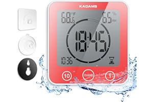 KADAMS Digital Bathroom Shower Kitchen Clock Timer with Alarm, Waterproof for Water Splashes, Visual Countdown Timer, Time Management Tool, Indoor Temperature Humidity, Suction Cup, Hole Stand - Blue