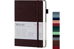 MGGAO A5 Diario rayado 100 GMS Papel grueso rayado con 188 páginas numeradas Cuaderno de tapa dura de cuero premium para escritura personal Estudio Oficina Viajes Grabación