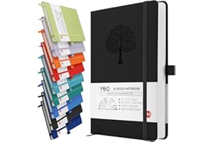 YIEO A5 Journal Notebook, 200 Pages Leather Notebook Journal for Men/Women, Hardback Note Book with 80GSM Lined Paper, No Bleed for Writing, Notepad for Office School Supplies, Black