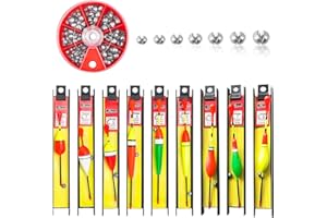 YOUNGSAY 9 Pezzi Galleggiante Pesca, Legno di Balsa Galleggianti Pesca con Piombino, Lenza e Amo (5#、7#、9#), Flessibile Galleggianti da Pesca, Adatto per la Pesca in Acqua Dolce e Salata (3 Forme)
