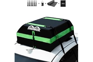 SNDMOR Car Roof Bag, 425L/15 Cubic Feet Waterproof Car Rooftop Cargo Carrier Bag, For All Vehicle With/Without Racks, Includes Anti-Slip Mat + 4 Reinforced Straps + 6 Door Hooks (Green)