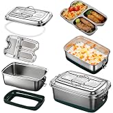 Veebmys 2000ml Stainless Steel Lunch Box with Lid, Double Layer Design with 3 Compartments, Eco-Friendly, Durable and Airtigh