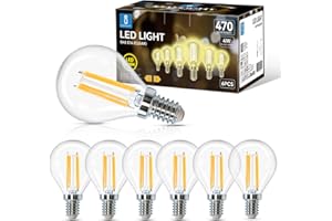 Aigostar Ampoule LED Filament E14 Blanc Chaud 2700K,470LM,4W Equivalent à Ampoule Incandescente 40W,G45,Angle de 360º, Non-dimmable, Lot de 6