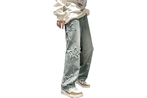 DINGJIUYAN Women's Y2K High Waisted Cargo Pants - Star Pants with Cute Jeans Design