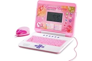 Happiegg Kids Laptop - Educational Toy for Children with 80 Activities to Learn English Words, Math, Play Games and Music, Christmas Birthday Gifts for Boys Girls, Pink