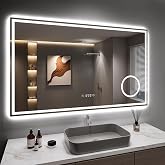 Dripex 100x60cm Miroir Salle de Bain avec 3X Loupe, 45W Miroir Anti-buée avec éclairage, Affichage de L'heure, Prise pour Ras