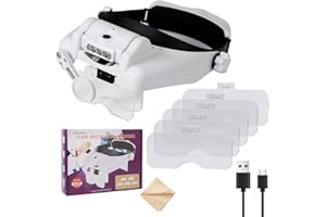 HUNTERBEE Testa Mount LED Luce Lente d'ingrandimento per gioielli lente di cucito con visiera/1.0X 1.5X 2.0X 2.5X 3.5X 8X Lenti di ingrandimento per fascia