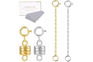KISSPAT 4 Pièces Fermoirs Magnétiques et Chaîne d'Extension Rallonge de Chaîne Collier Extension en Acier Inoxydable pour Fabrication de Bijoux