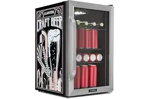 KLARSTEIN Nevera 70L, Minifrigorífico silencioso con estantes extraíbles, puerta de cristal y LED, Apta para exteriores, 0-10°C