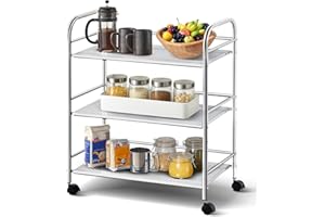 LEMROE Carrello Portavivande in Acciaio Inox con 3 Ripiani Regolabili, Ruote Girevoli 360° per Cucina, Ristorante, Hotel - Carrello Mobile e Resistente