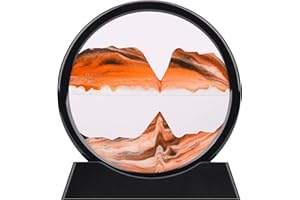 QLKUNLA Bewegliche Sandkunst-Bild, flüssige Bewegung, 3D-Tiefsee-Landschaft in Bewegung, fließender Sandrahmen, entspannender Schreibtisch, Heimbüro, Kunstspielzeug (17.8 cm, Orange)