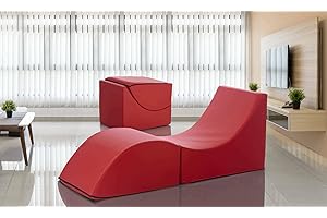 Talamo Italia - Letto pieghevole Andreina, Pouf trasformabile in letto singolo, Chaise longue in ecopelle, 100% Made in Italy, 130x50h50 cm, Rosso