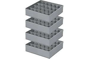 Homsorout Unterwäsche Organizer Socken Organizer - Schublade Organizer Faltbare 24 Zellen Ordnungssystem Kleiderschrank Schrank Organizer, Aufbewahrungsboxen, Socken, Krawatten, BHs, 4 Stück, Grau