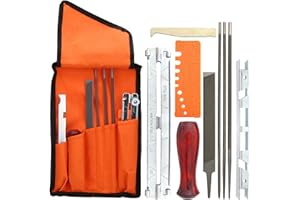 CABINA HOME Sägeketten Feilen Set Schärfset Schärfen Kettensägen Schärffeilen Kit Enthält Rundfeile,Schärfführungen,Tiefenmesser,Flache Feile,Leichte Feldtasche