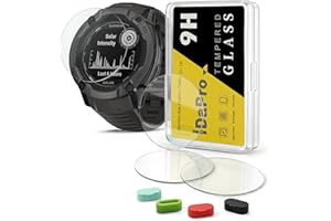iDaPro [4Pcs Displayschutz schutzfolie für Garmin Instinct 2X Solar/Solar Tactical(no für Instinct 2/2S)+[4Pcs] Silikon Staubstecker,Hartglas,9H Härte Glas,Kratzfest,Blasenschutz,Anti-Fingerabdruck