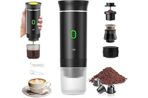 PZCC Machine à Café Portable de Voyage,Expresso Cafetière Rechargeable 12V et sa pochette Pour Camping et Voiture,Chauffage Rapide,compatible avec Capsules K-Cup et café moulu,Pour voyage (Noir)