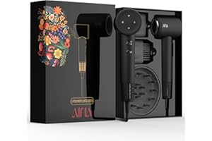 Suszarka do włosów AINA z dyfuzorem, grzebieniem, nasadką dla kobiet Silnik bezszczotkowy 160 000 obr./min Suszarka jonowa o dużej prędkości (3A Czarny)