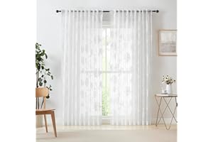ABSTRACTEX White Sheer Lace Curtains for Bedroom 72 inches Long Rose Floral Embroidered Semi-Sheer Curtain Panels for Living-Room Privacy Protection Light Filtering Window Drapes 56"w 1 Pair Pencil Pleat