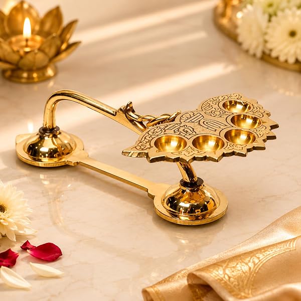Thilaga Exim Brass Gold Plated Aarti 108 Batti Table Diya : Amazon